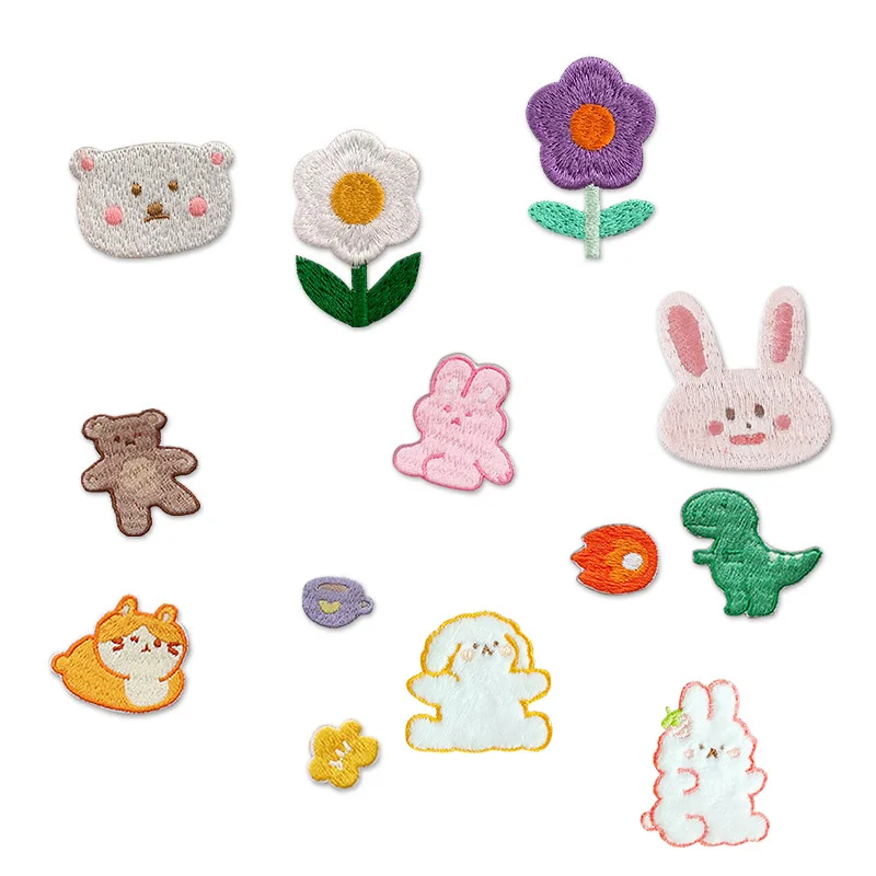 Cartoon teddy bear embroidery patch flower dress scarf mobile phone case decoration patch DIY self-adhesive decoration patch