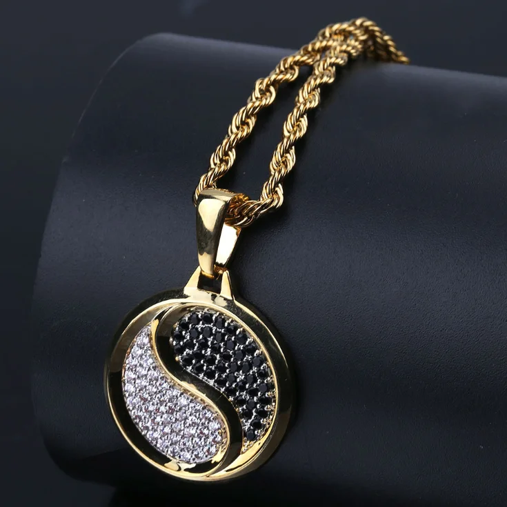 Yin Yang Bipolar Pendant Gold-plated Micro-zircon Men Women Hip-hop Hipster Personality Necklace Wholesale