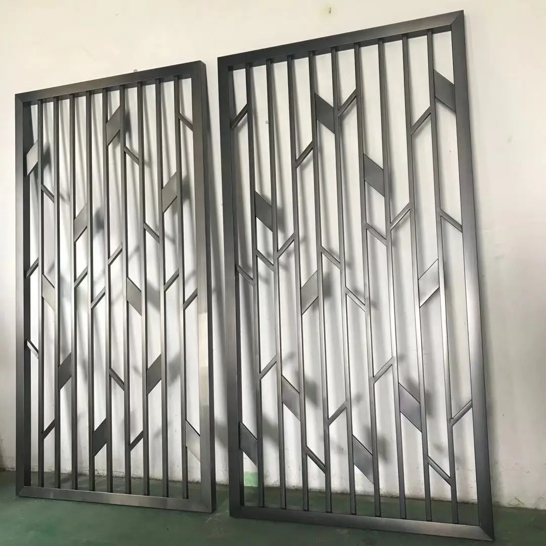 Custom modern stainless steel decorative screen and satin black gold living room partition divider
