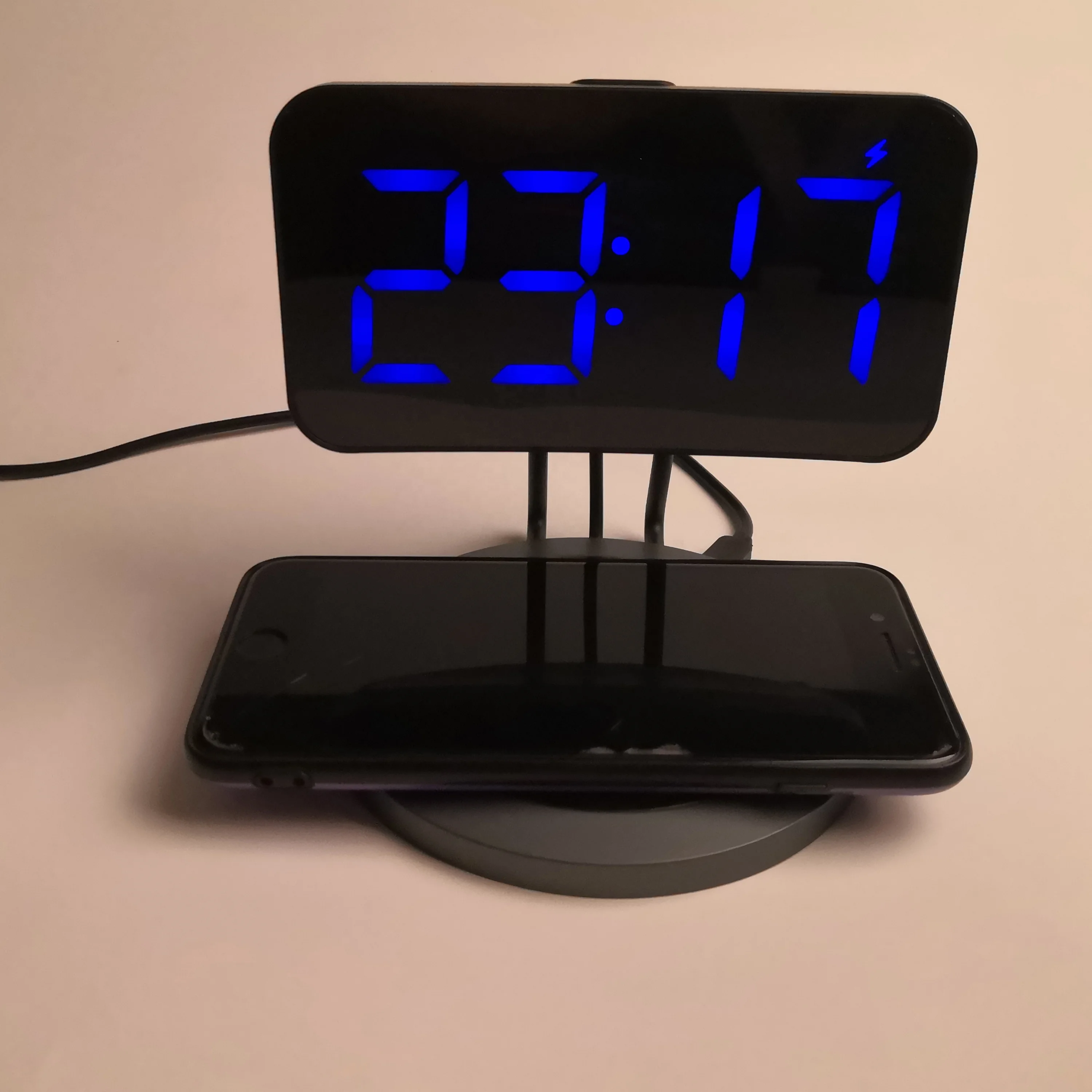 QI DC Digital Alarm Clock with Wireless Charger 6 Dimmer Dual Alarms with 3 Ringtones Bedside Snooze Alarm Clocks