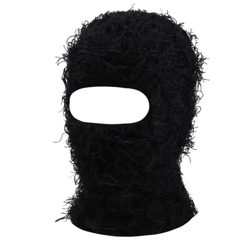 High Quality Unisex Acrylic Fashion Knit 1 Hole Black Ski Mask Jacquard Design Custom Distressed Full Face Cover Balaclava