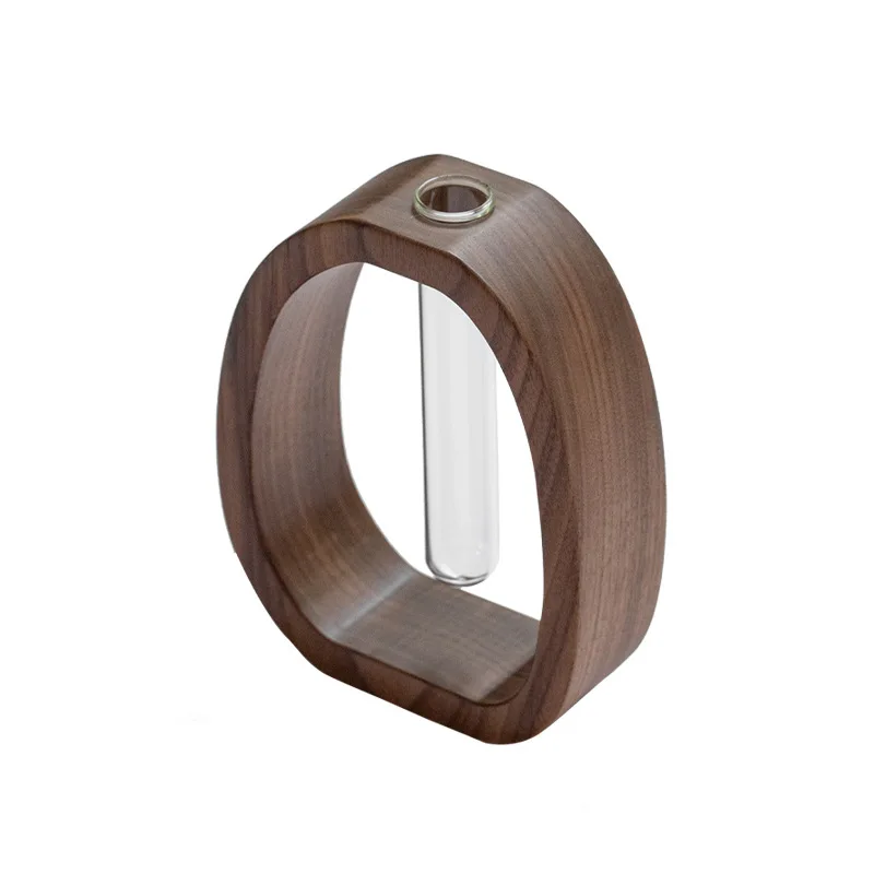 Modern Black Walnut Wooden Japanese Simple Hydroponic Vase with Delicate Flower Insert Bamboo Household Decor