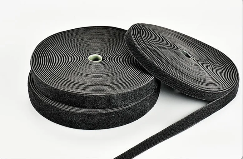 Factory low price Nylon polyester Black Unnapped Elastic Hook And Loop Tape Roll