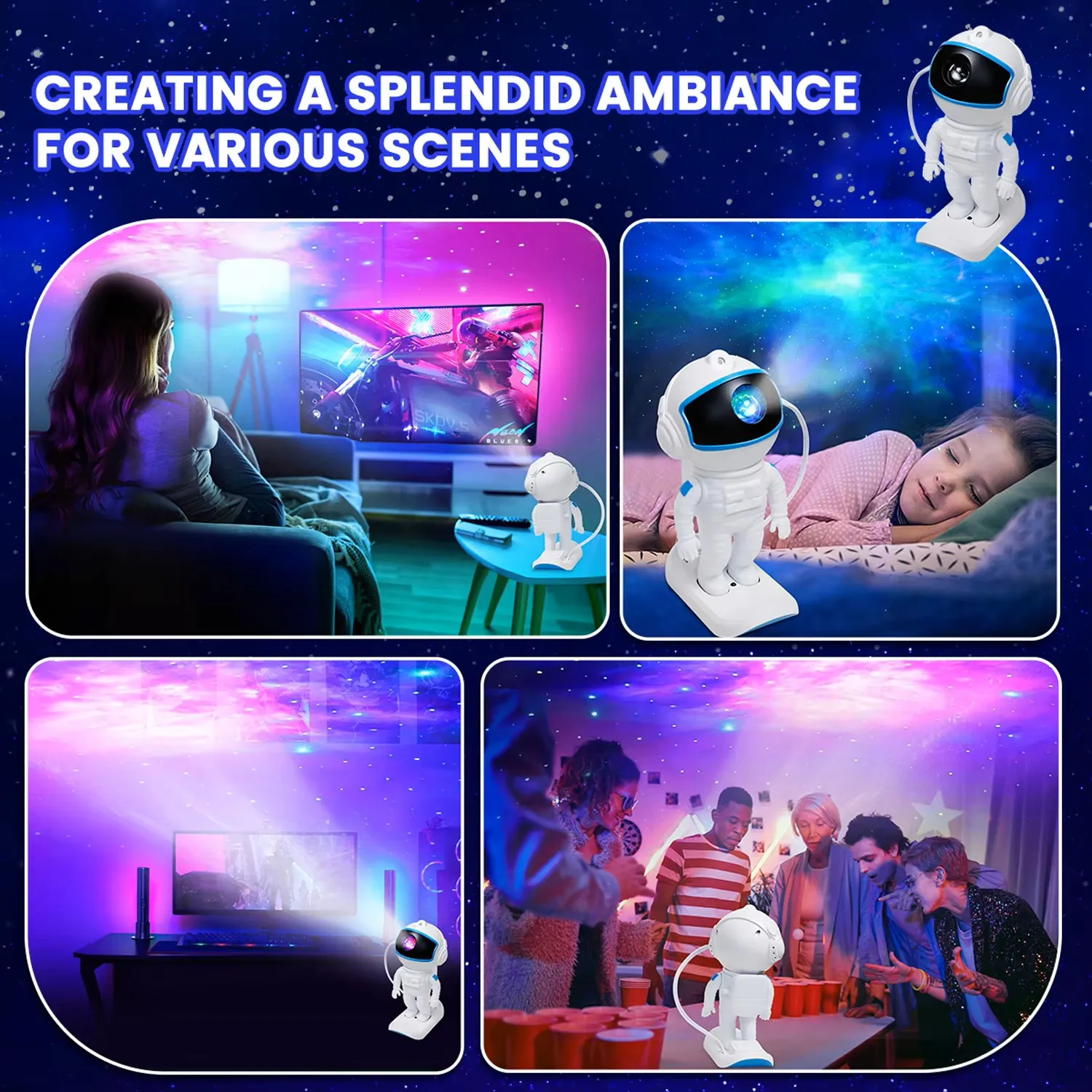 Skiing Astronaut Galaxy Projector Colorful Nebula Starry Sky Night Projector Smart Remote Control Led Desk Lamp For Bedroom