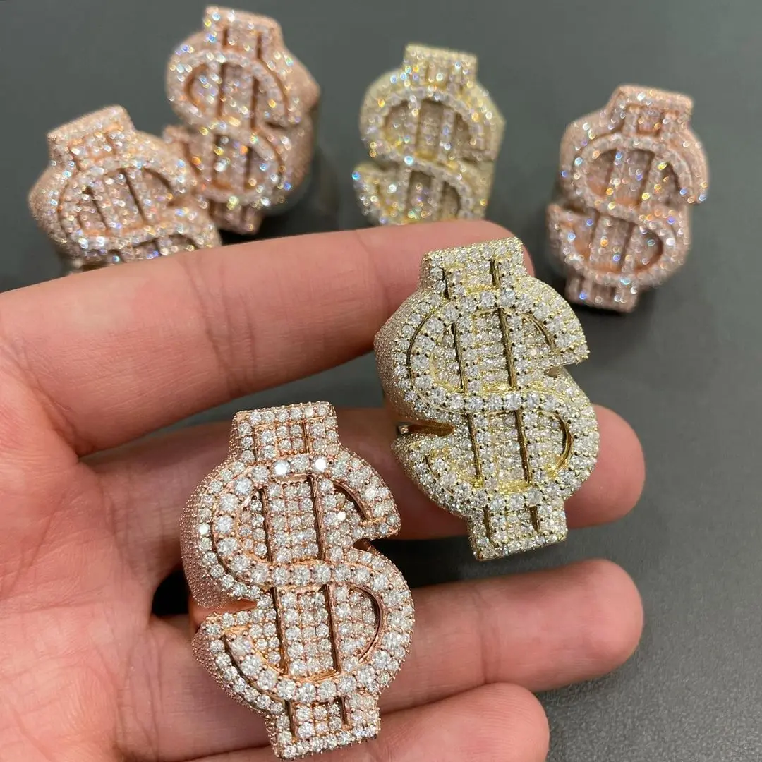 AAA драгоценные камни закрепка мужские долларовые знаки хип-хоп стиль Buss Down Муассанит бриллиантовые кольца с сертификатом GRA