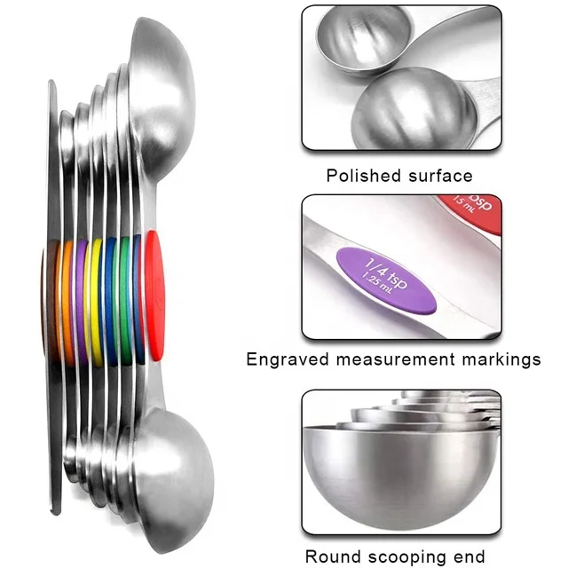 One Set Available 8pcs Magnetic Stainless Steel Measuring Spoons Set For Dry and Liquid Ingredients