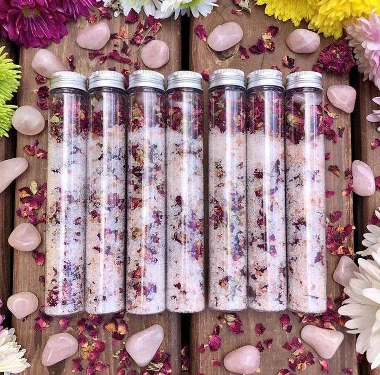 Luxury wholesale custom private label rose natural organic lavender himalayan cbd flower bath salt tubes