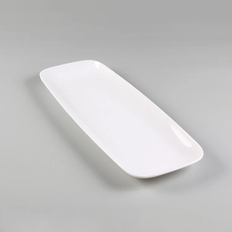 Restaurant Hotel Use White Plastic Melamine Long Rectangular Shape Serving Plate Wholesale