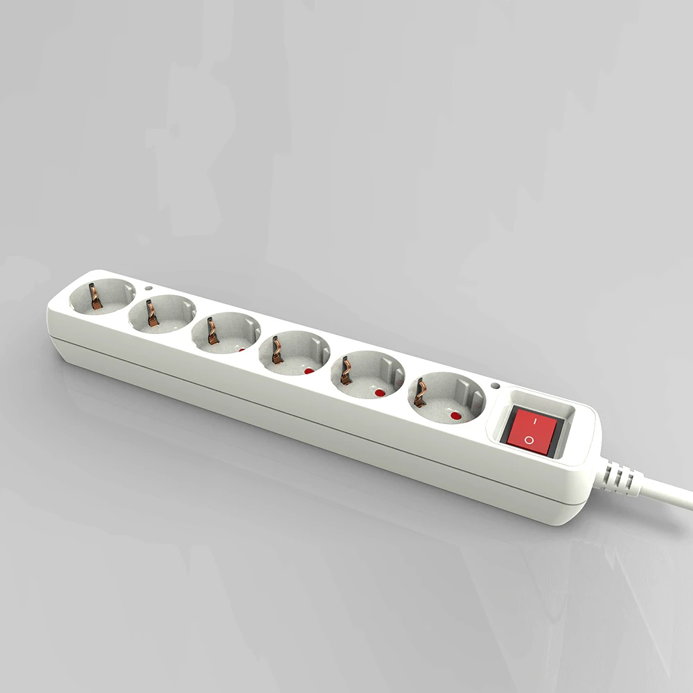  250V 16A 3/4/5/6 way German Outlet EU Plug Multi Extension socket 1.8m/3m/5m cable Power Strip with overload