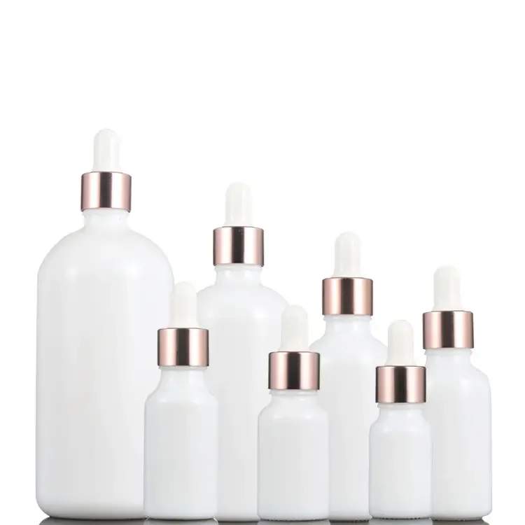 White Porcelain Essential Oil Dropper Bottle Body Cosmetics Decal Surface Handling Bamboo Finish Glass 10ml-200ml Sizes Round