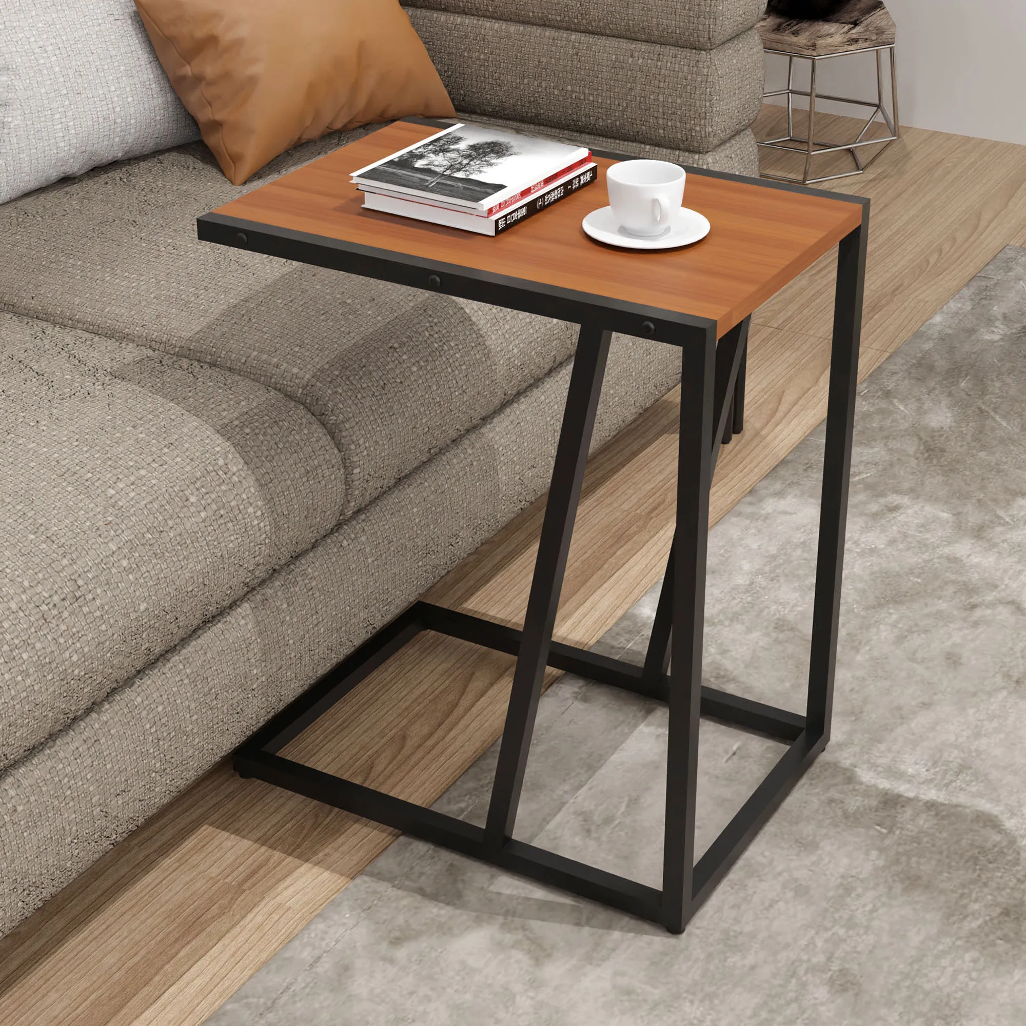 Newest Commodity C shaped Modern Snack Metal Wooden Corner Coffee Table Simple Design Small Sofa Side Table