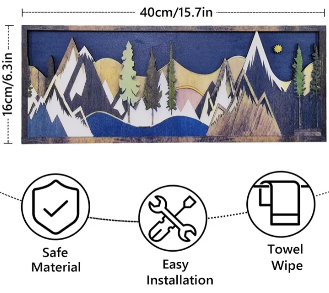 Wood Mountain Wall Art 3D Stereo Natural Landscape Sculpture Abstract Painting Carving Wall Mounted for Home Decoration