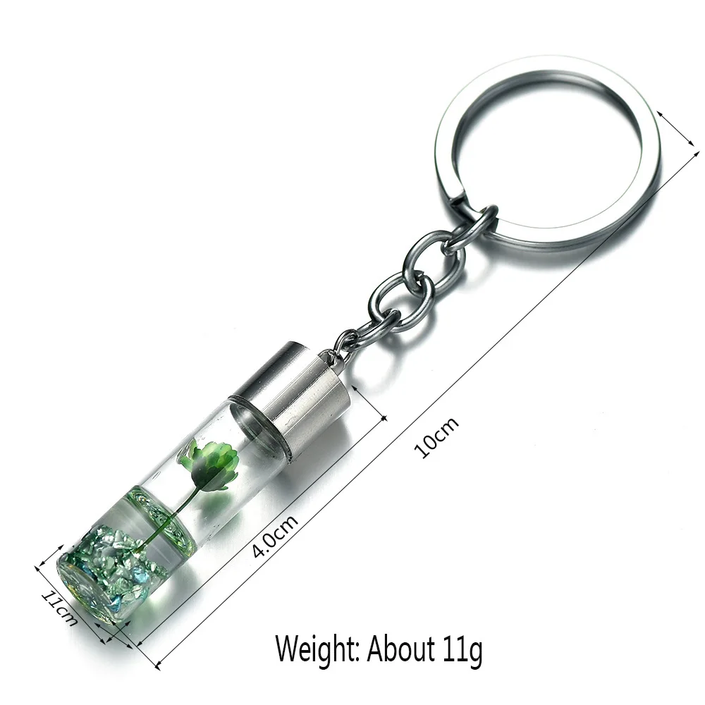 New style Cute Glass bottle Dry Flower Liquid Keychain Immortal Flower Key Chains For Women Girls Car Purse Bag Pendant Jewelry