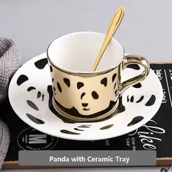 Ceramic Coffee Cup And Saucer Gift Ser Mirror Mug Magic Reflection Imaging Animal Mug with Ceramic and Bamboo Tray