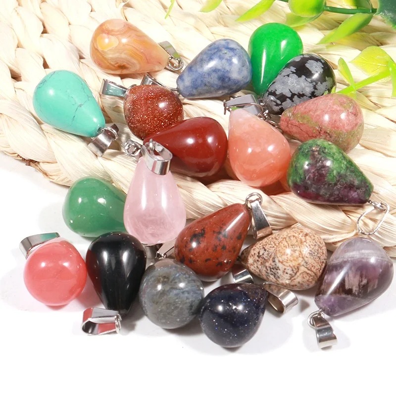 Charms Raw Crystals Healing Stones Round Water Drop Pendant 925 Natural Stone Pendants For Jewelry Making Wholesale Bulk