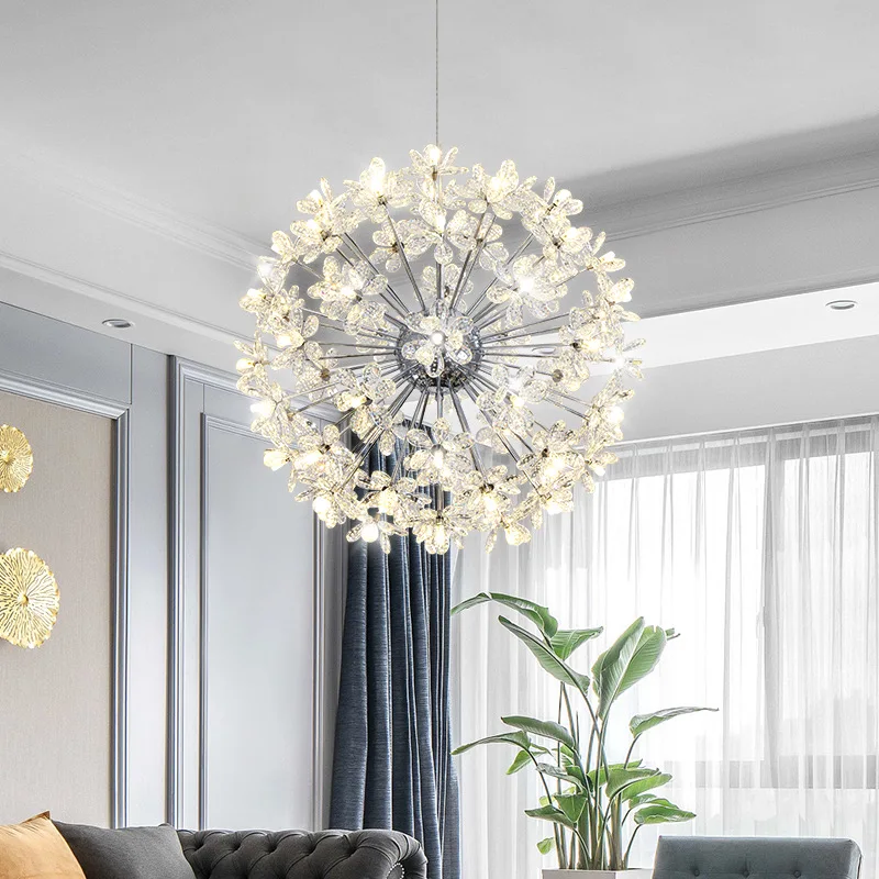 Wedding Hotel LED Ball Shade Round Crystal Hanging Lamp Decorative Flower Crystal Chandeliers Pendant Lights