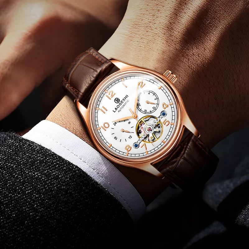 Top Brand Classic Skeletonized Tourbillon Automatic Mechanical Watch Genuine Leather Strap Waterproof Luminous Hands Watch