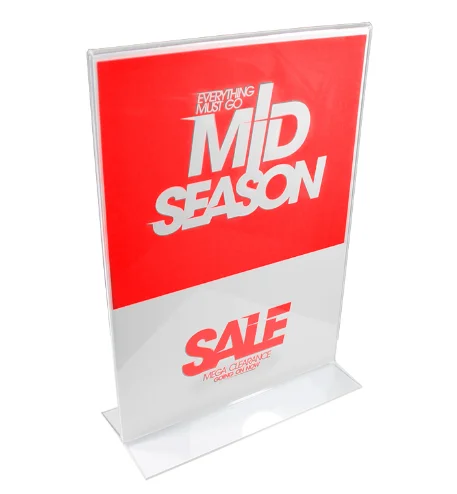 Acrylic Sign Holder 8.5 x 11 Acrylic T Shape Table Top Display Stand, Double Sided, Bottom Load For Menu, Photo,Ad