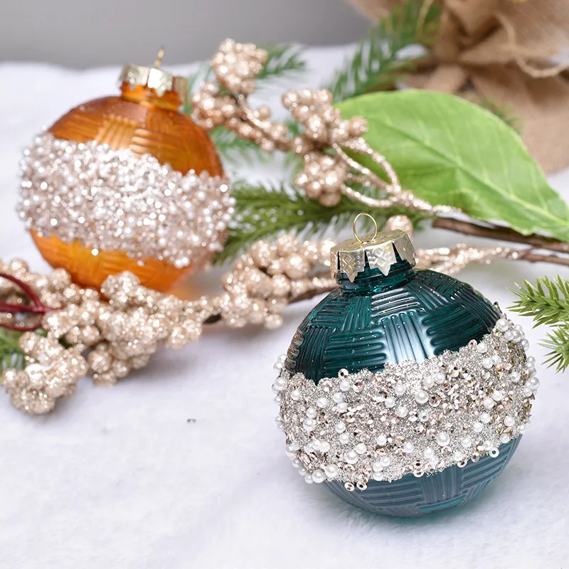 8CM 3pcs/set PET X-mas Tree Ornament Ball Glitter Christmas Balls With Pears For Indoor Hanging & Party