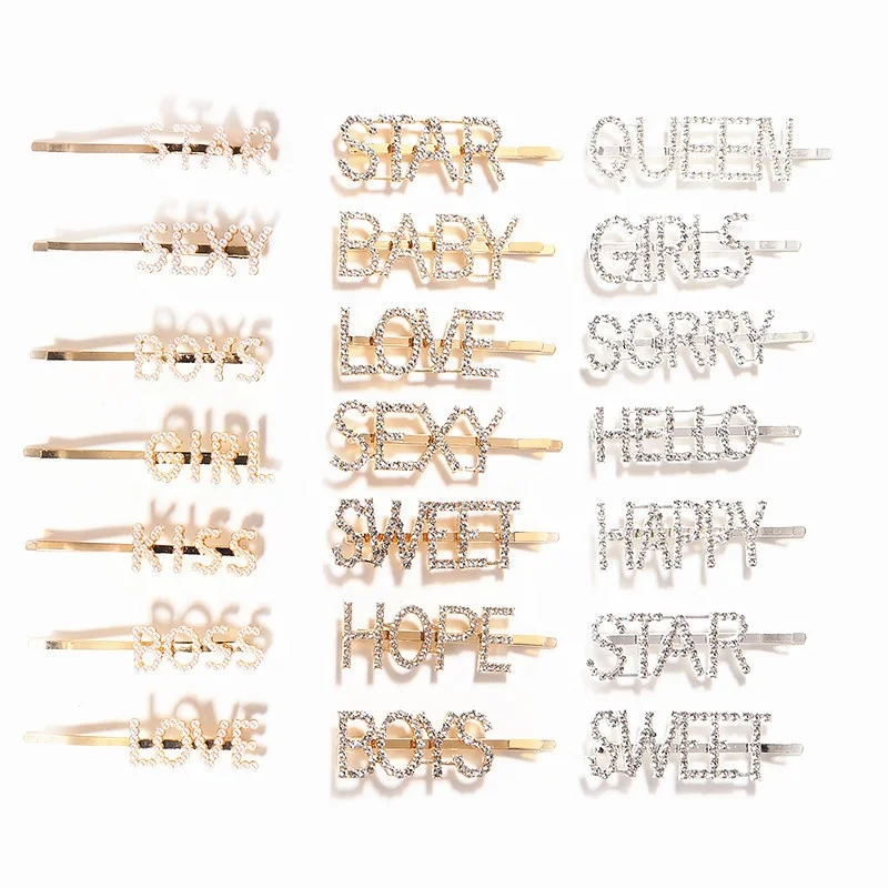 
Best quality girls words hair accessories hair pin stylish metal letter Rhinestones hair clip team bride clip 