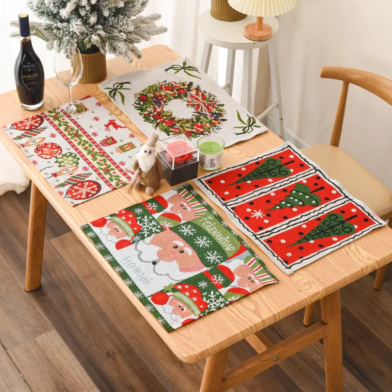 Merry Christmas Table Runner with Santa Claus Elk Home Christmas Ornaments for New Year 2024