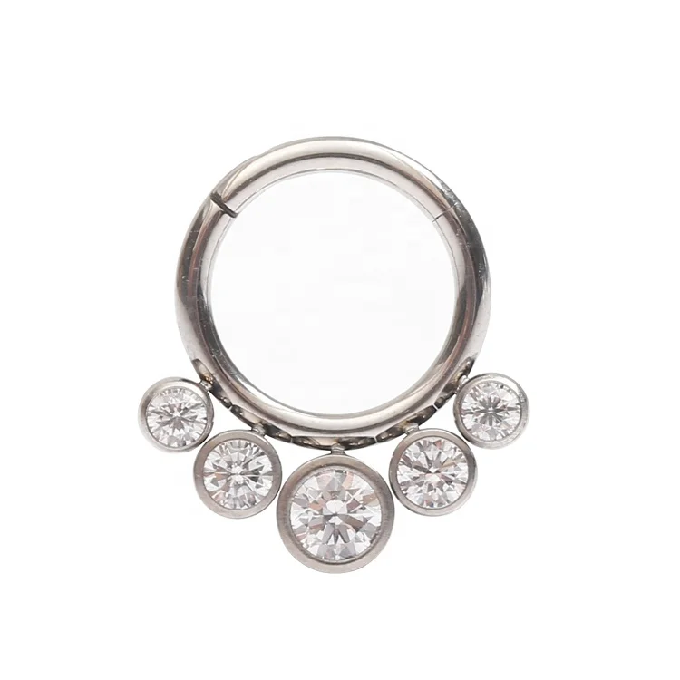 Stainless Steel 5 Stones Hinged Segment Ring Nose Piercing