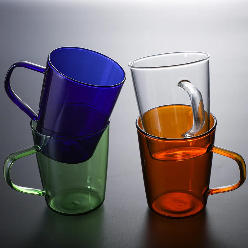 Modern Colored Heat-Resistant Glass Coffee Mug With Handle Borosilicate Colored Glass Tea Cup Dinnerware Glassware Beverage Cups