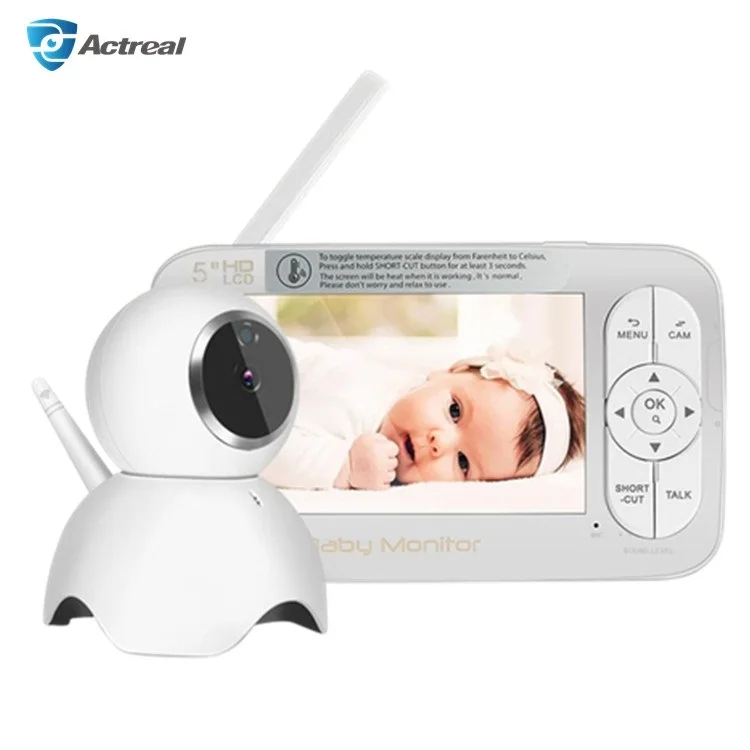 Factory OEM 5 inch Remote Pan Tilt Zoom Talk Back Temperature Sensor Rechargeable Battery 720P Video Baby Monitor