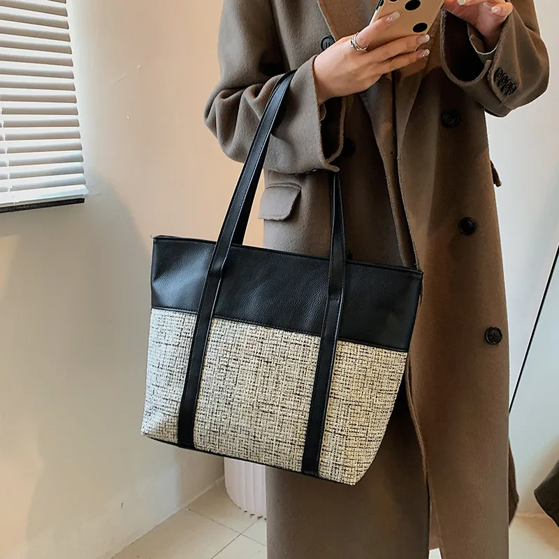 Womens shopper bag with zipper PU leather tote bags for women Factory wholesale vietnam embroidered handbags