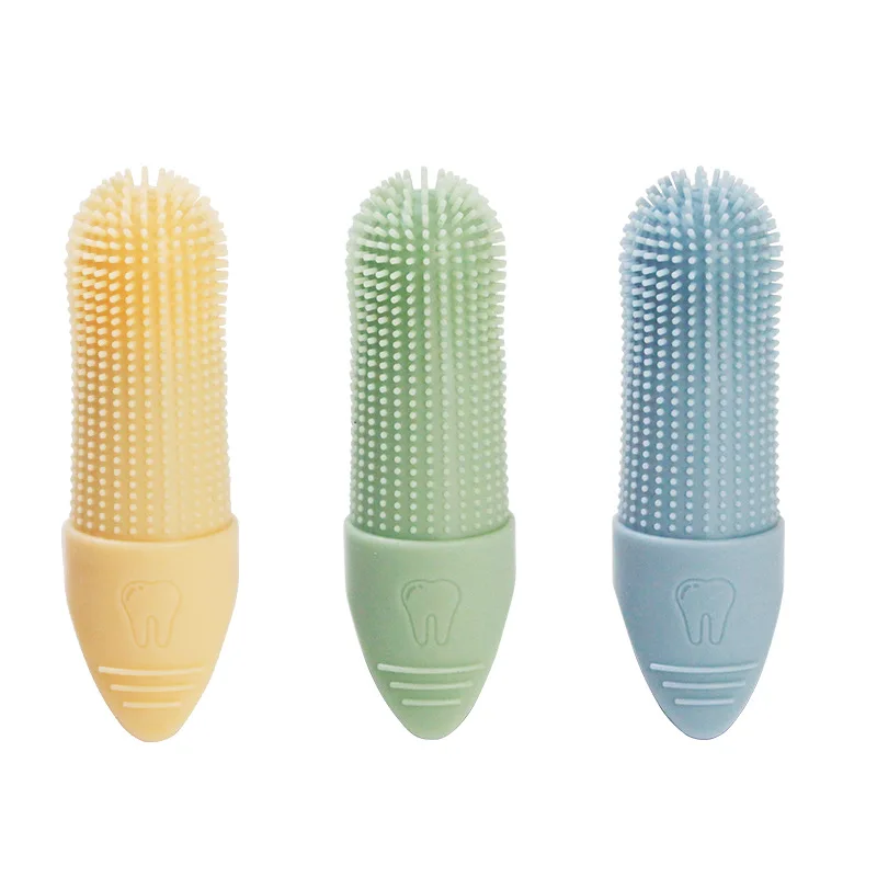 Good price soft durable 3 colors Anti-Bite 100% BPA-Free Silicone Pet Finger toothbrush For Dog Tooth Cleaning