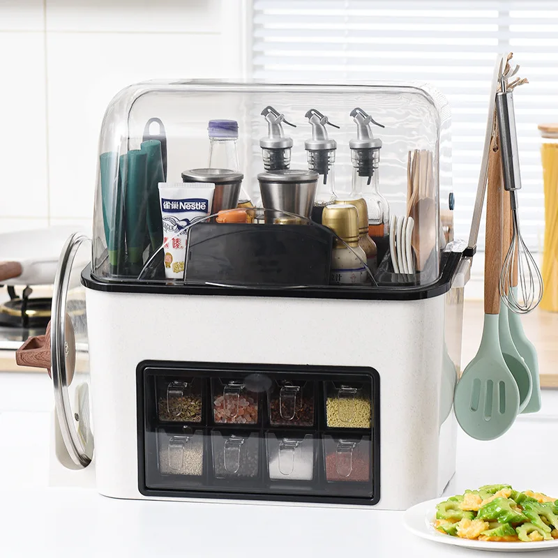 Kitchen double layer seasoning bottle storage shelf multi-function spice rack mix tool holder rack