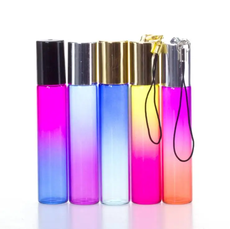 in stock, 10ml ombre glass roll on Pendant bottle with key chain lid for essential oil and perfume
