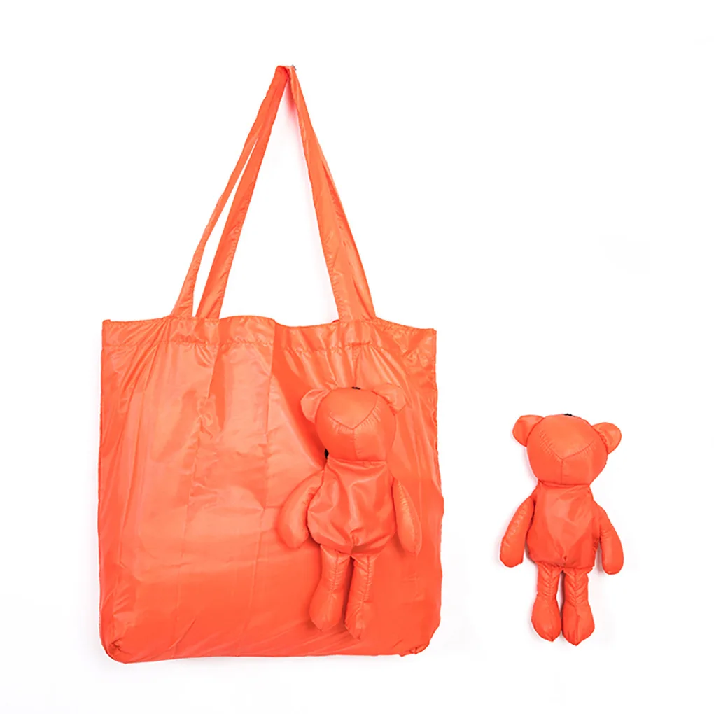 Custom recycled reusable bear doll shopping bags with logos foldable polyester nylon gift bags eco storage grocery tote bag