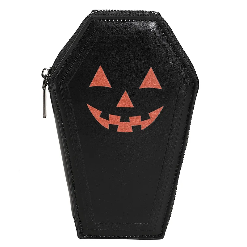Customize Halloween Skull Ghost Pumpkin Wallet Card Holder Personalized Leather Coffin Shape Wallets for Women Customize Wallet