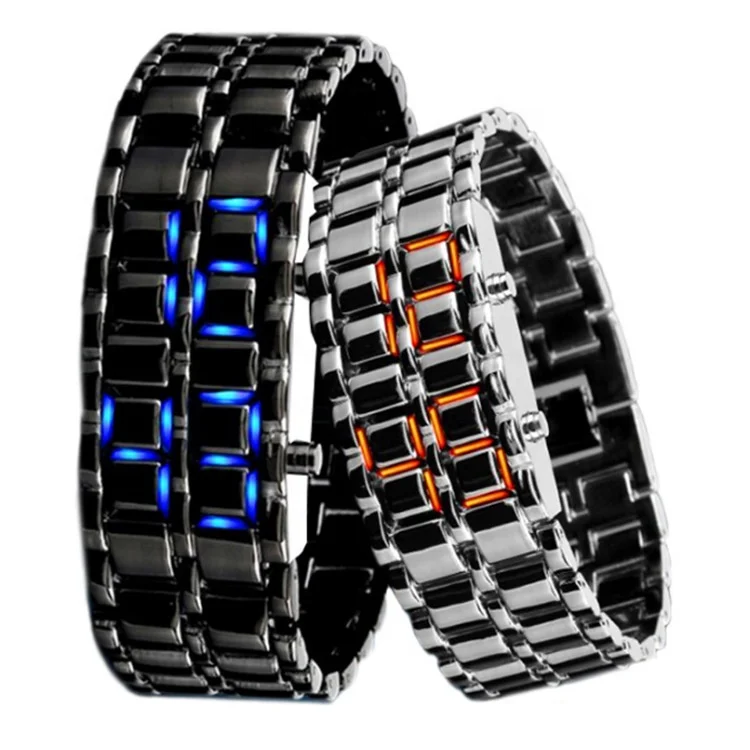 Luxury Iron Metal LED Digital Samurai Watch for Men Reloj Hombre led bracelet Lava Wrist Electronic Watch