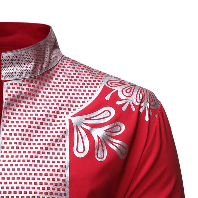 
Hot Sale 55% Cotton 45% Polyester Hot Stamping Long Sleeve African Style Shirt Dashiki 