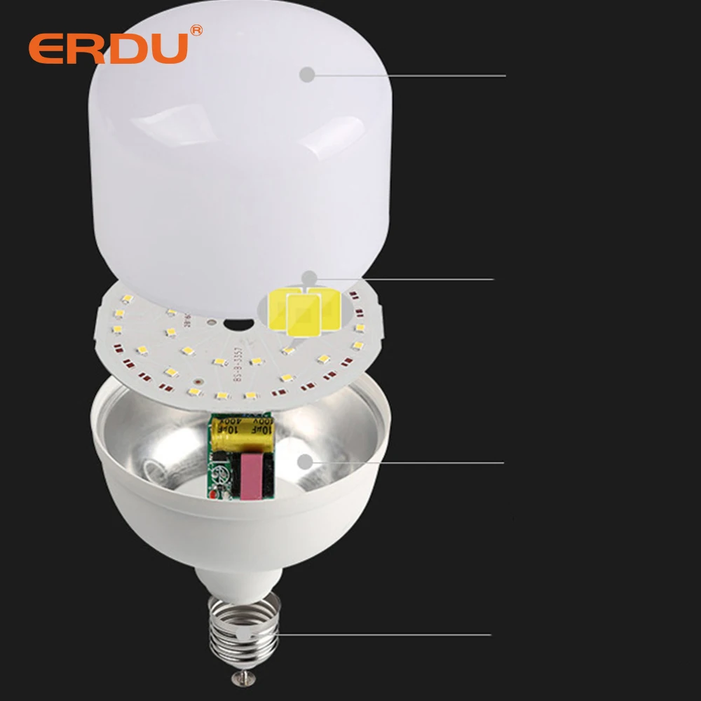ERDU Whole Sale 5W 9W 13W 18W 28W 38W 48W 58W E27 Led Bulb Parts Led Housing Aluminum Raw Material Led Bulb