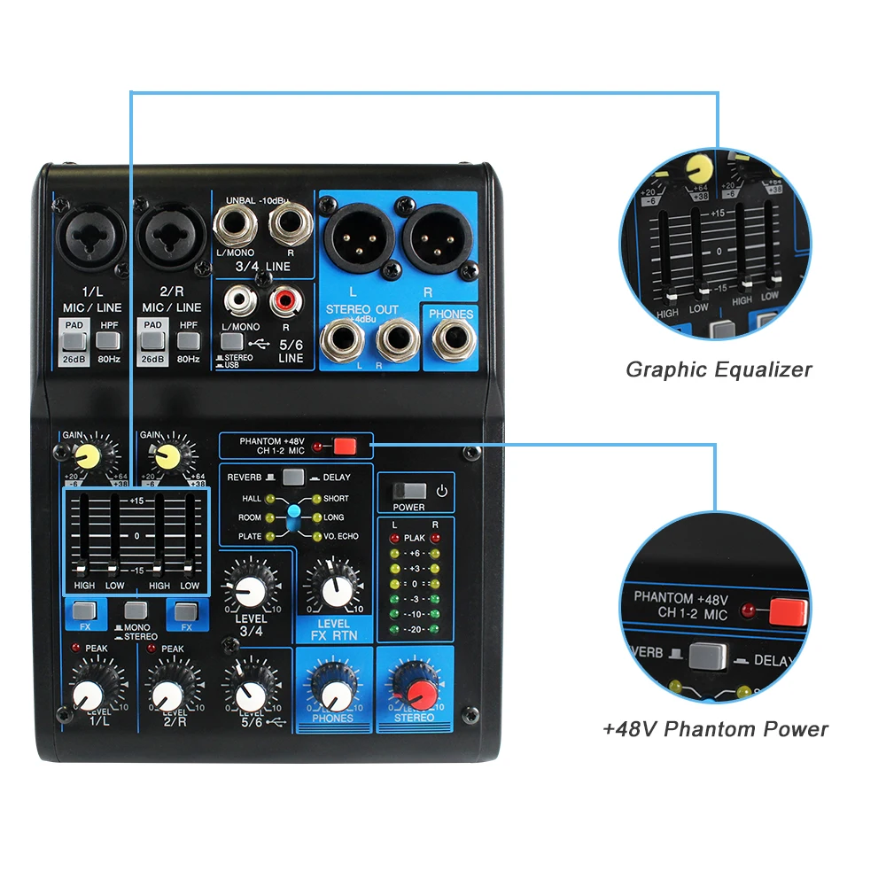 
Hot Sell Mini Usb 4 Channel Interface Streaming PC Audio Mixer 