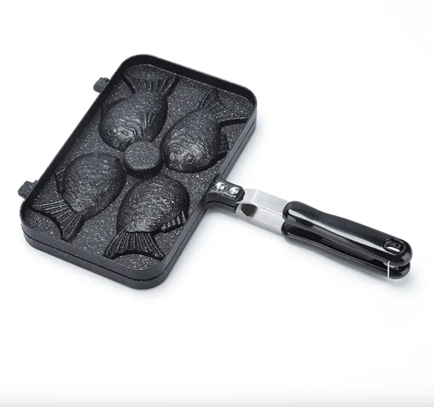 Taiyaki Fish Shaped Cake Mould 4 Trays Non-stick Japanese Waffle Cake Mold with Anti Scalding Handle