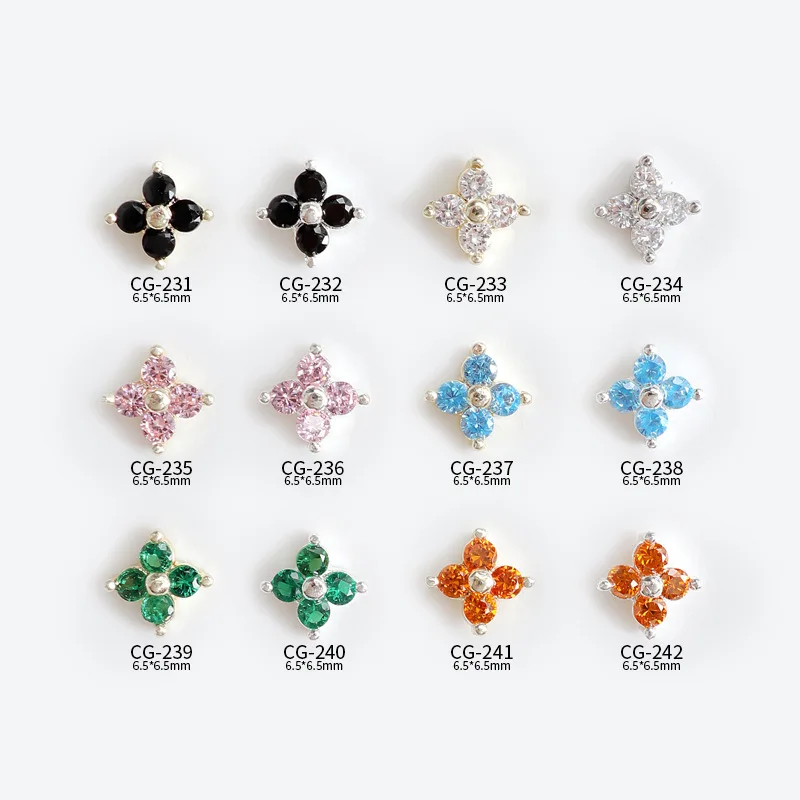 New Nail Art Color Four-Leaf Zircon Jewelry Luxury Four-Leaf Flower Color Zircon Sticker 3d Nail Art Decorations