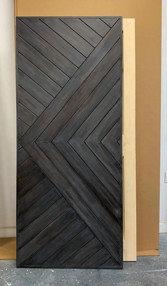 Modern solid wood sliding interior soundproof door black  Barn Doors with frame for villa