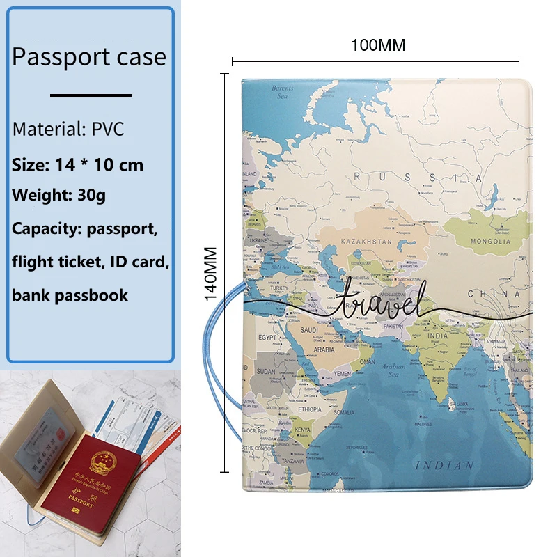 Hot Sale World Map Print Passport Case Travel Document Holder with Card Slot Passport Cover Ticket Business Passport Holder