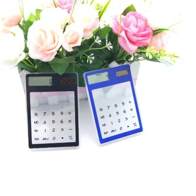 Creative Gifts Mini Calculator Ultra Slim Solar Power   Screen LCD 8 Digit Credit Card Electronic Transparent Calculator