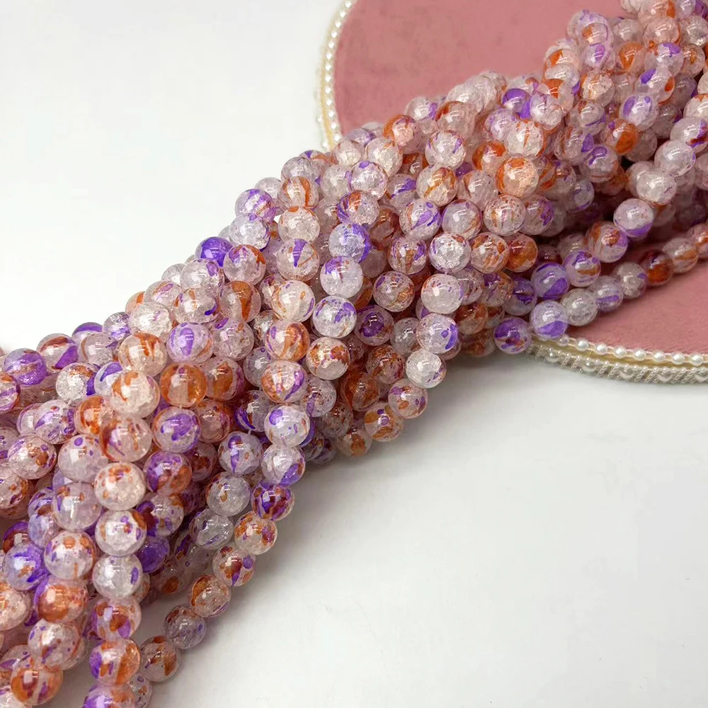 New Glass Bead Strings 6 8 10 12 mm Color Coating Paint Gold Lined Loose Beads for Jewelry Making Diy Bracelets
