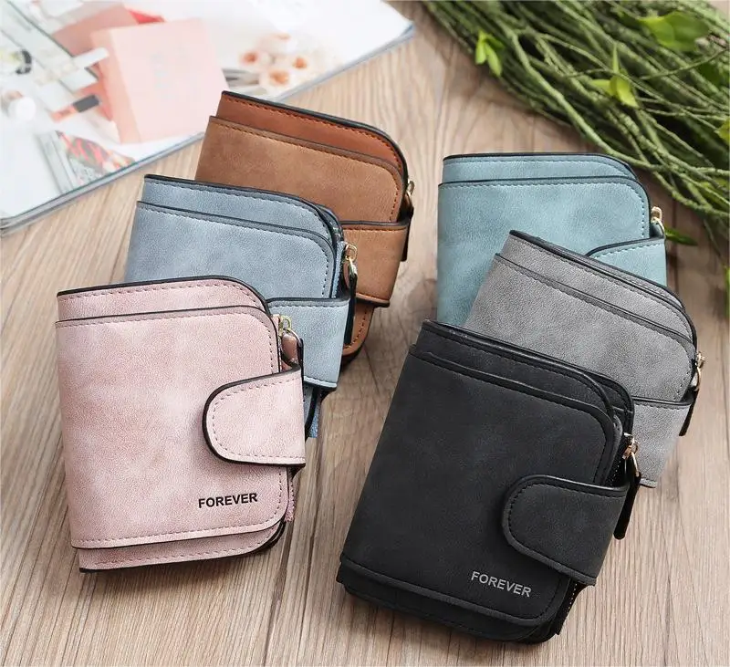 Three Discount Magnetic Wallet Multi-card Ladies Purse Wholesale Source Simple Short Solid Color PU Fashion Unisex Letter