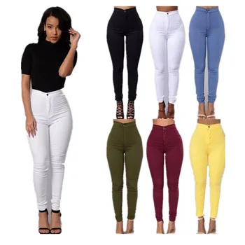 2021 wholesale high waisted  jeans trousers stretchy skin pencil casual pants women stretch jeans pants for ladies