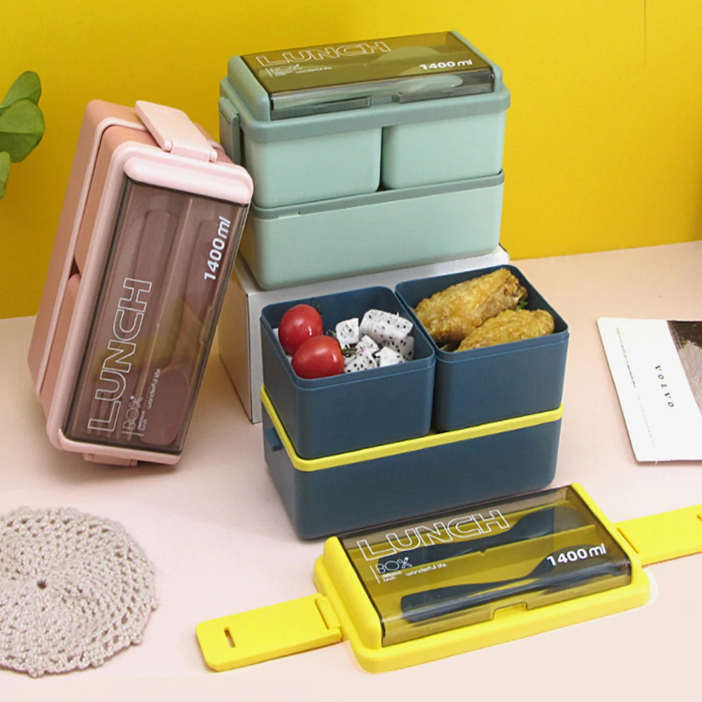 Microwave safe hard plastic Rectangular 4 compartments green office plastic lunch box for kids