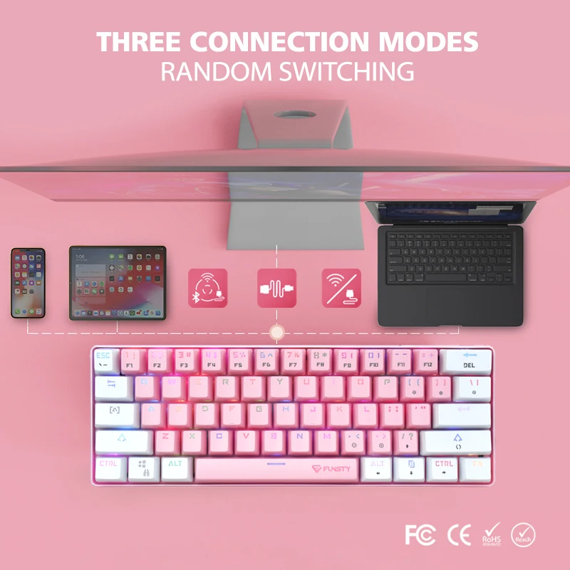 OEM factory wholesale RGB 60% gaming mechanical keyboard hot selling rgb backlit pcb hotswap pink mechanical gaming keyboard