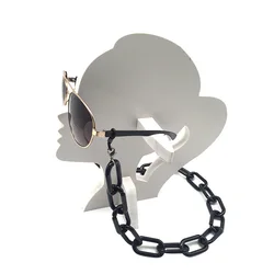 E012 Classic Trendy Black White Big Flat Necklace Acrylic Eyewear Sunglasses Strap Chain