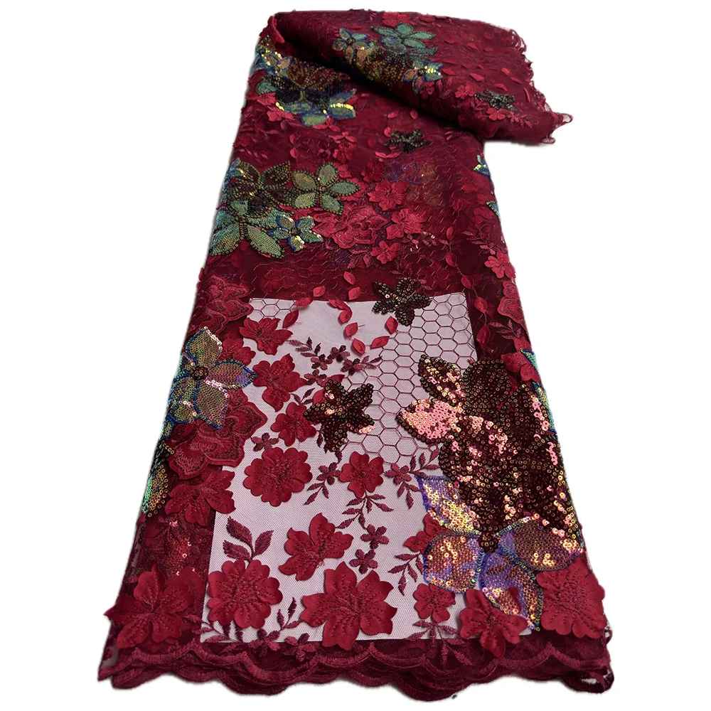 NI.AI New Design Colorful Sequence Net Lace Bridal Flower Embroidered Sequins Lace Fabric for Wedding Dress Materials